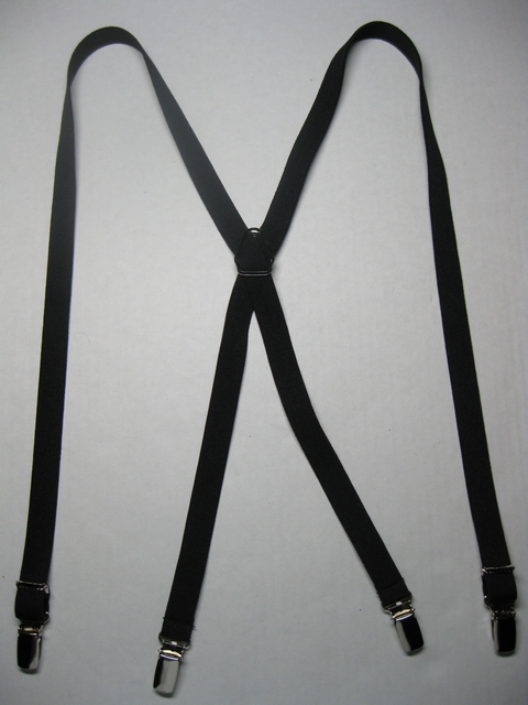 1/2' wide "X" Style. (Straps 25"- 54" long) SIZES: Toddlers thru Adults $5.75 to $7.75. Fully stretchable Cotton/Polyester Hand Washable-Hang to Dry Material with 4 strong High Polished CHROME GRIPS with Nylon Teeth and 2 CHROME Adjusters in the Front and 1 Adjuster on the back. All of our Suspenders are U.S. Made. X-PI760N-D1A